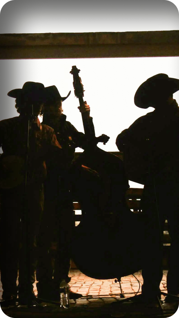 Silhouettes of people in cowboy hats